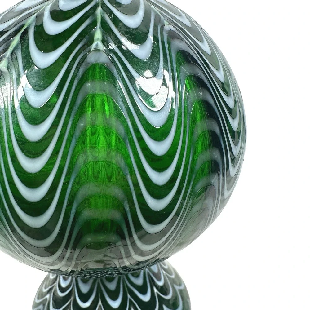 Vintage Murano Pulled Feather Glass Vase MCM 60s Emerald Green White Italian